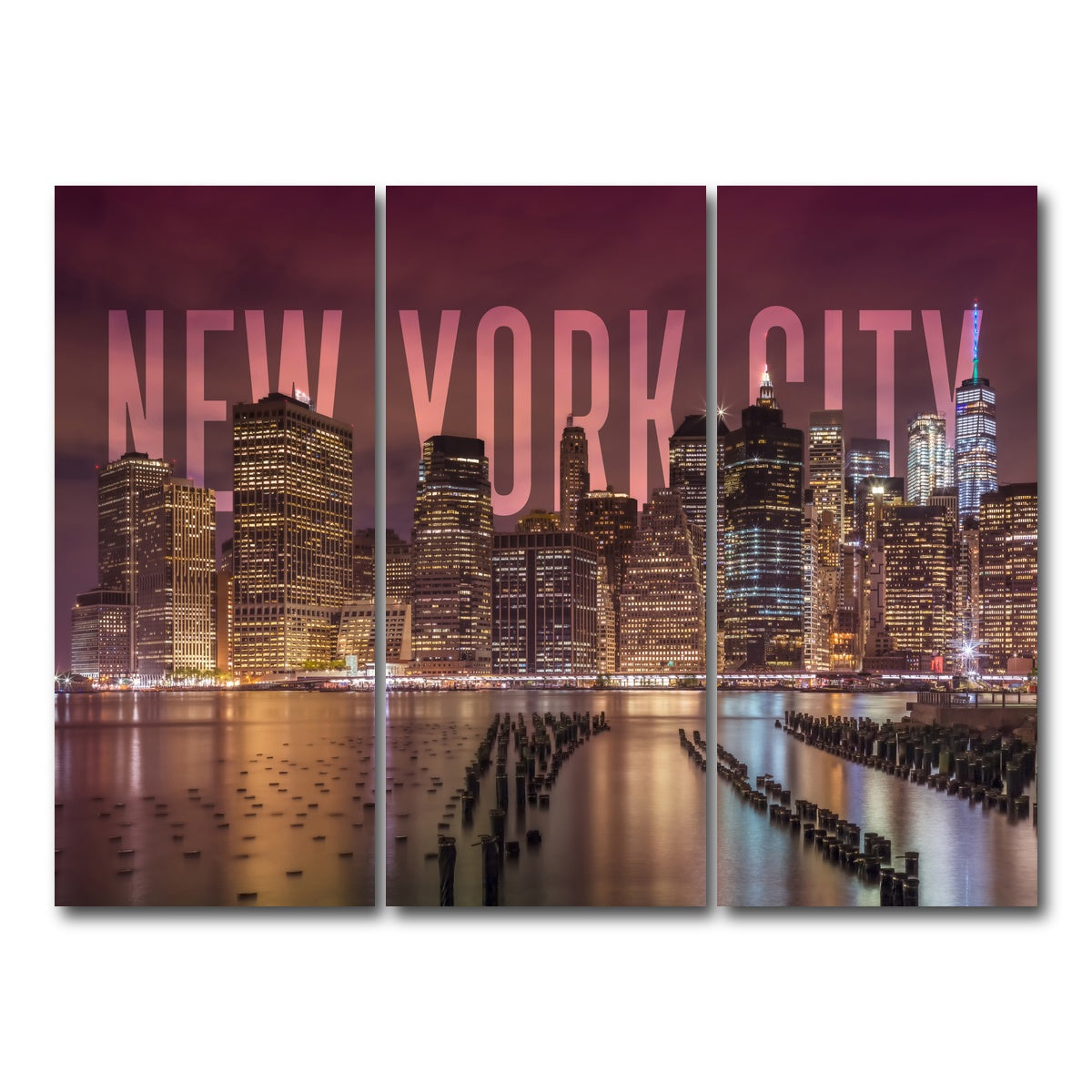 AUTO-MOCKUP WHITE | NYC Letters - Night | 3 Piece | Gallery Wrap Canvas | group=8x18