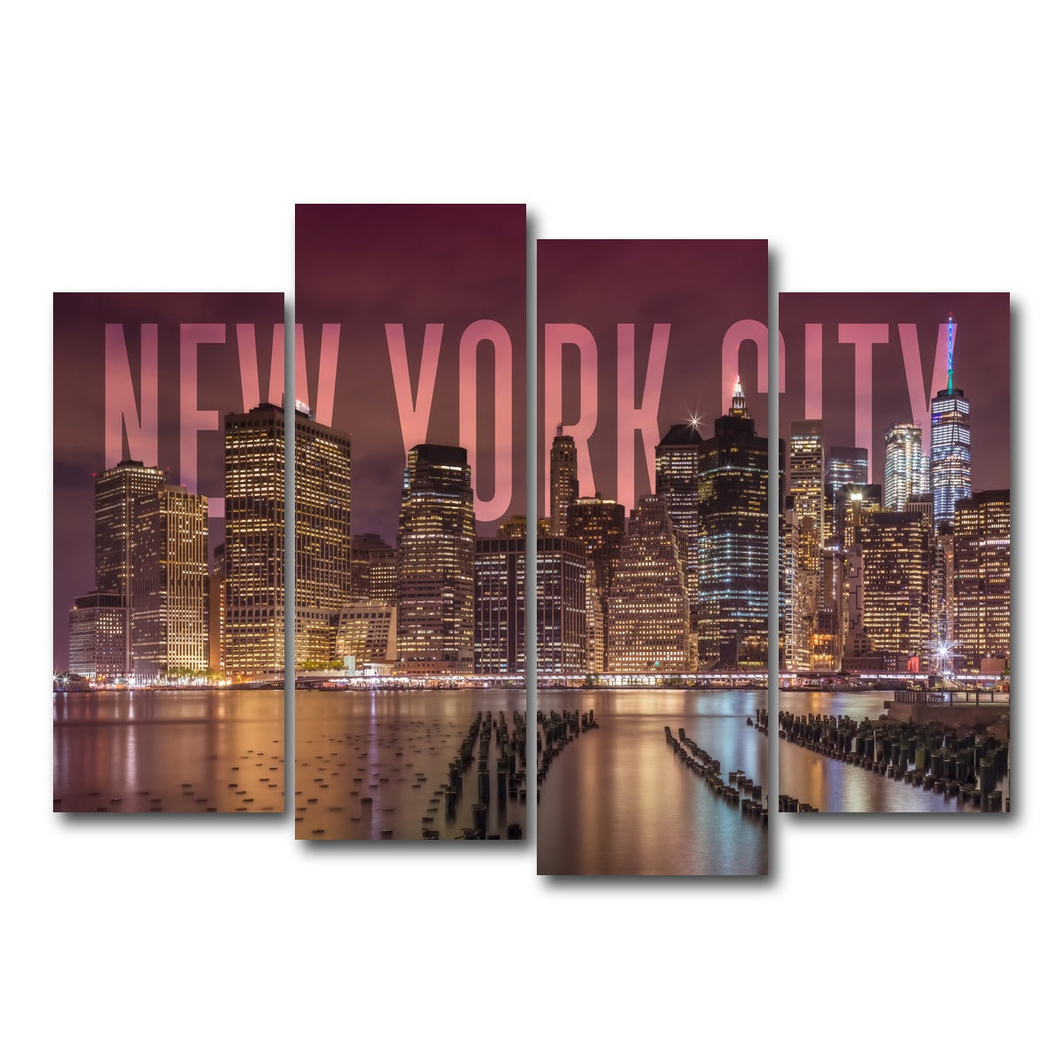 AUTO-MOCKUP WHITE | NYC Letters - Night | 4 Piece | Gallery Wrap Canvas | group=4_normal