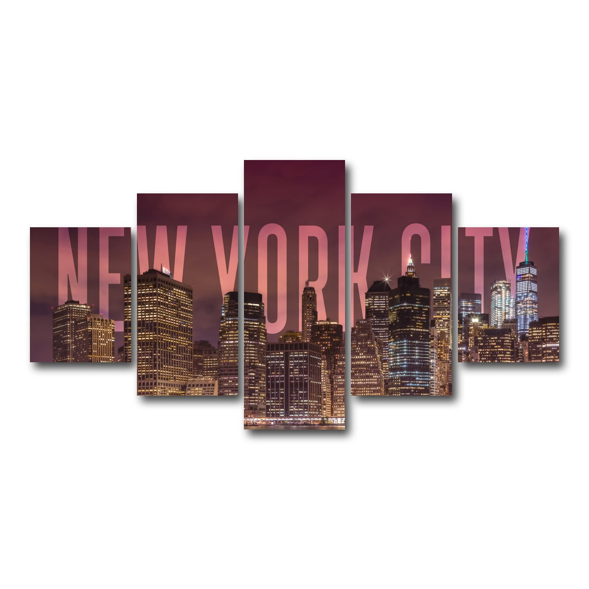 AUTO-MOCKUP WHITE | NYC Letters - Night | 5 Piece | Gallery Wrap Canvas | group=5_short