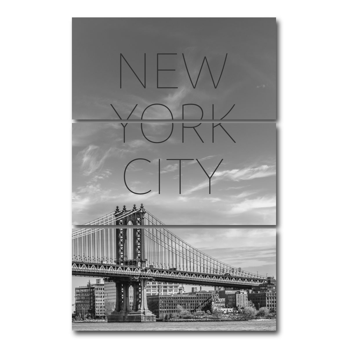 AUTO-MOCKUP WHITE | NYC Manhattan Bridge Text | 3 Piece | Gallery Wrap Canvas | group=12x24_stacked