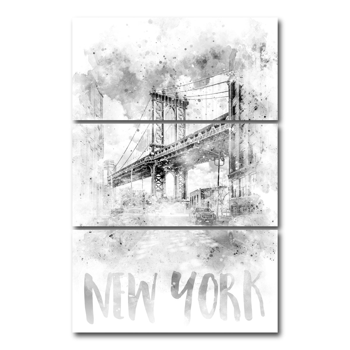 AUTO-MOCKUP WHITE | NYC Manhattan Bridge | 3 Piece | Gallery Wrap Canvas | group=12x24_stacked