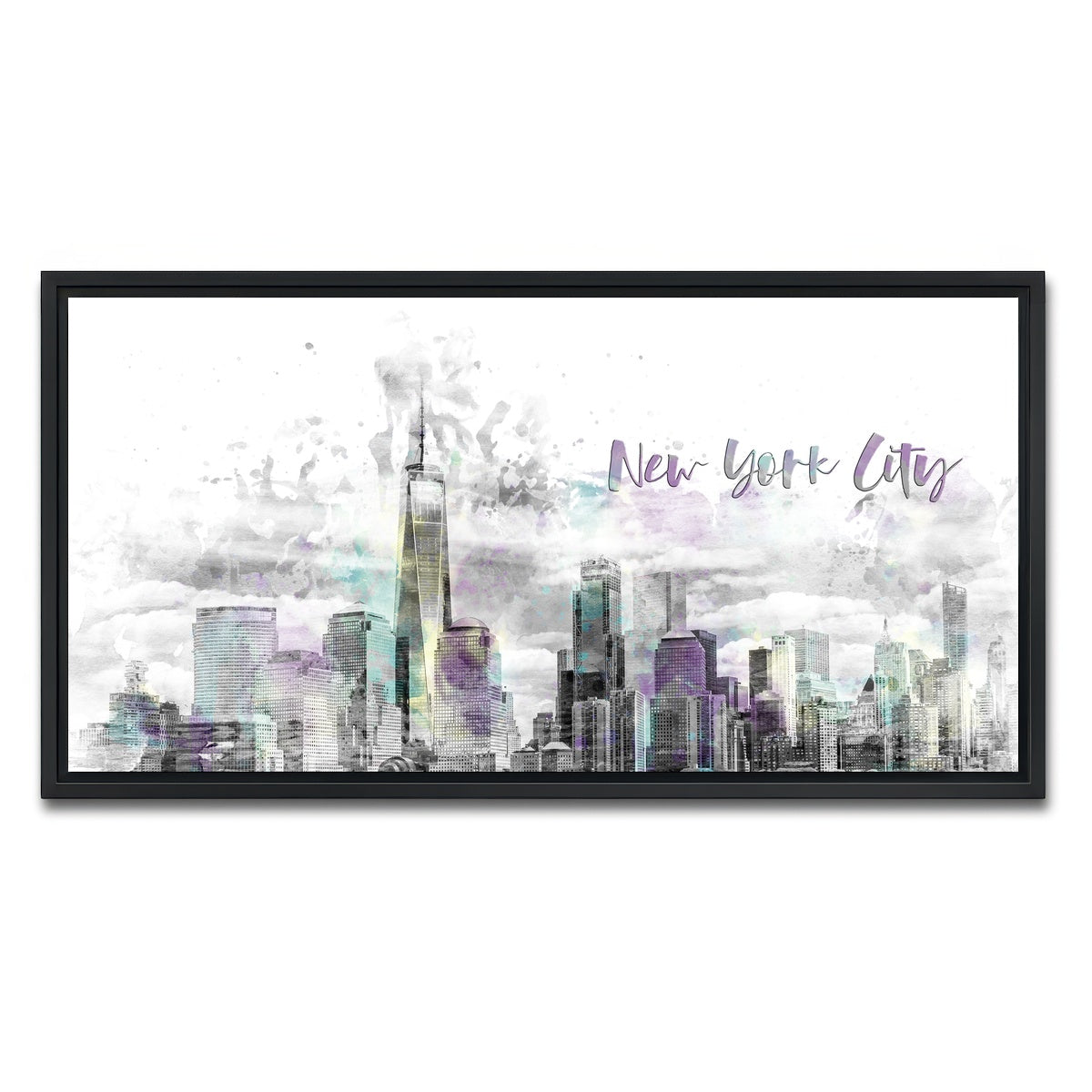 AUTO-MOCKUP WHITE | NYC Manhattan Skyline | 1 Piece | Black Framed Canvas | group=2x1