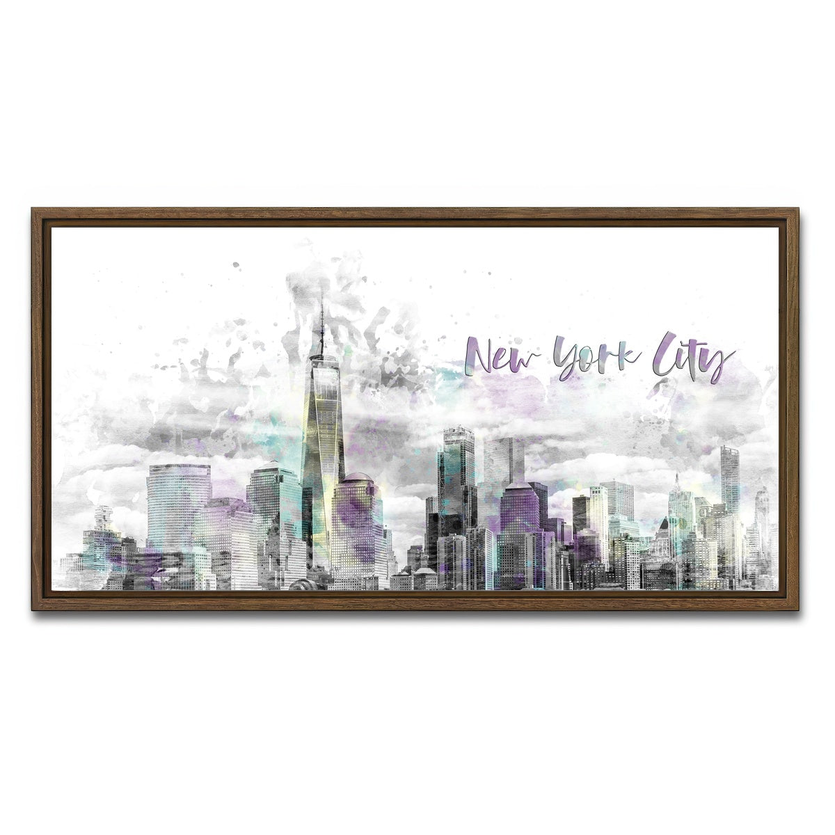 AUTO-MOCKUP WHITE | NYC Manhattan Skyline | 1 Piece | Walnut Framed Canvas | group=2x1