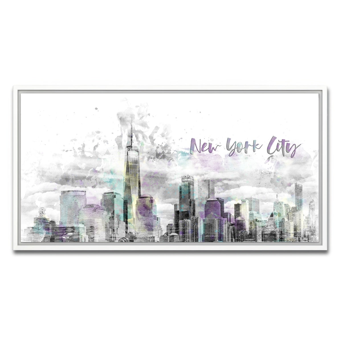 AUTO-MOCKUP WHITE | NYC Manhattan Skyline | 1 Piece | White Framed Canvas | group=2x1