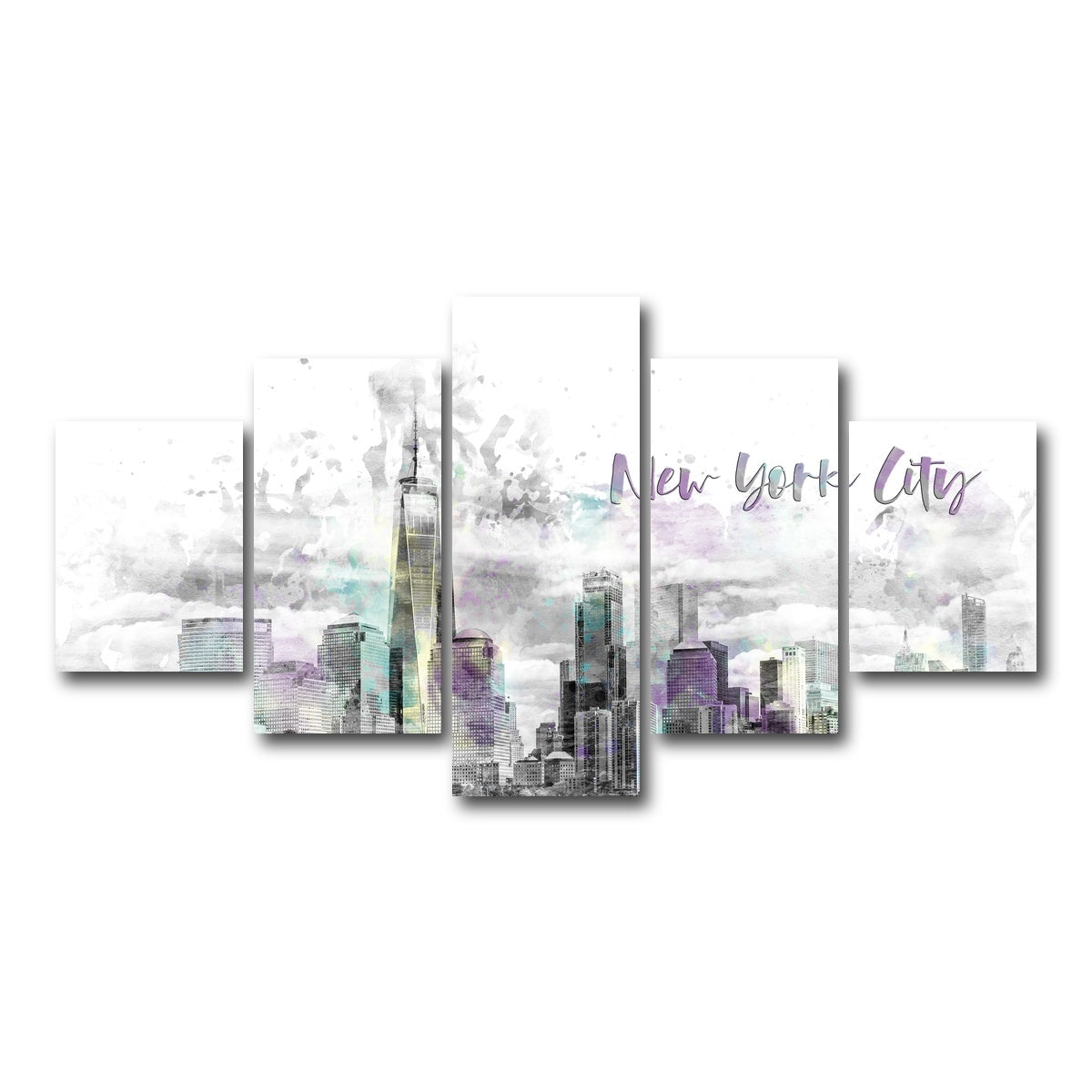 AUTO-MOCKUP WHITE | NYC Manhattan Skyline | 5 Piece | Gallery Wrap Canvas | group=5_short