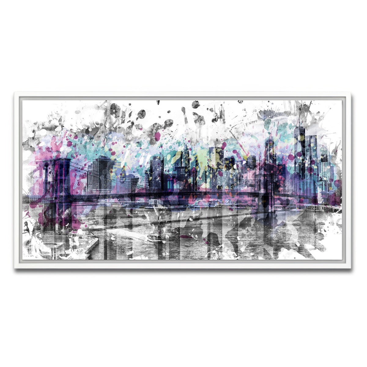 AUTO-MOCKUP WHITE | NYC Skyline Splashes | 1 Piece | White Framed Canvas | group=2x1