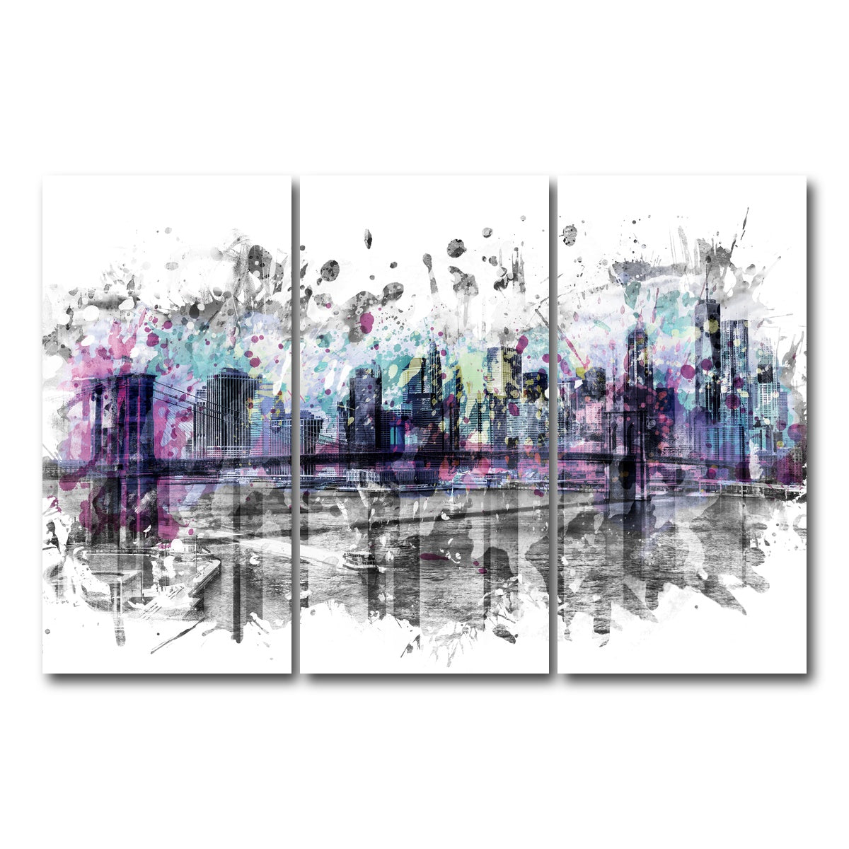 AUTO-MOCKUP WHITE | NYC Skyline Splashes | 3 Piece | Gallery Wrap Canvas | group=12x24