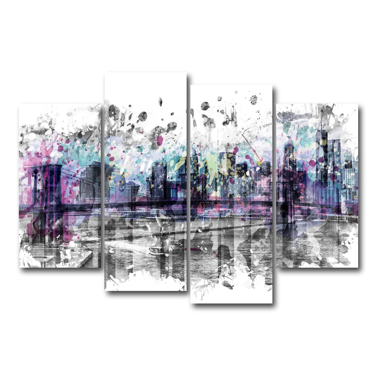 AUTO-MOCKUP WHITE | NYC Skyline Splashes | 4 Piece | Gallery Wrap Canvas | group=4_short