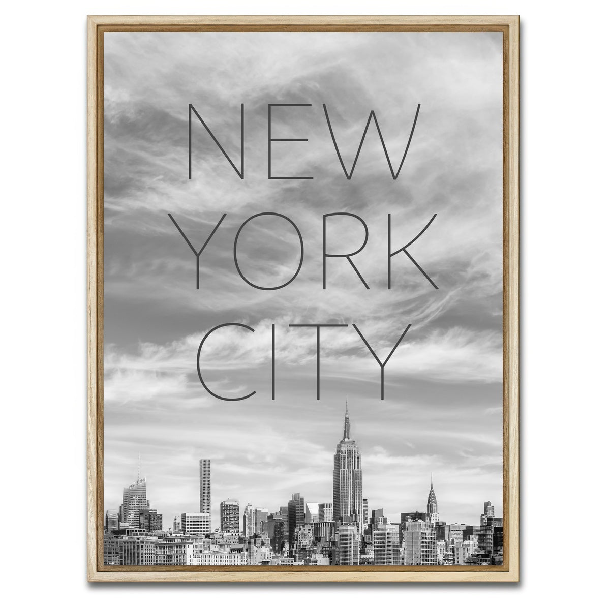 AUTO-MOCKUP WHITE | NYC Text & Skyline | 1 Piece | Natural Framed Canvas | group=3x4