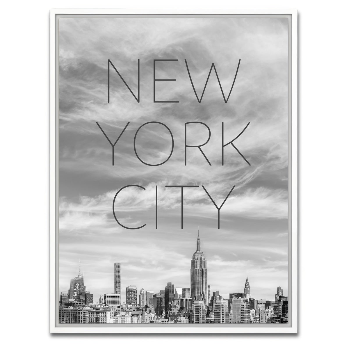 AUTO-MOCKUP WHITE | NYC Text & Skyline | 1 Piece | White Framed Canvas | group=3x4