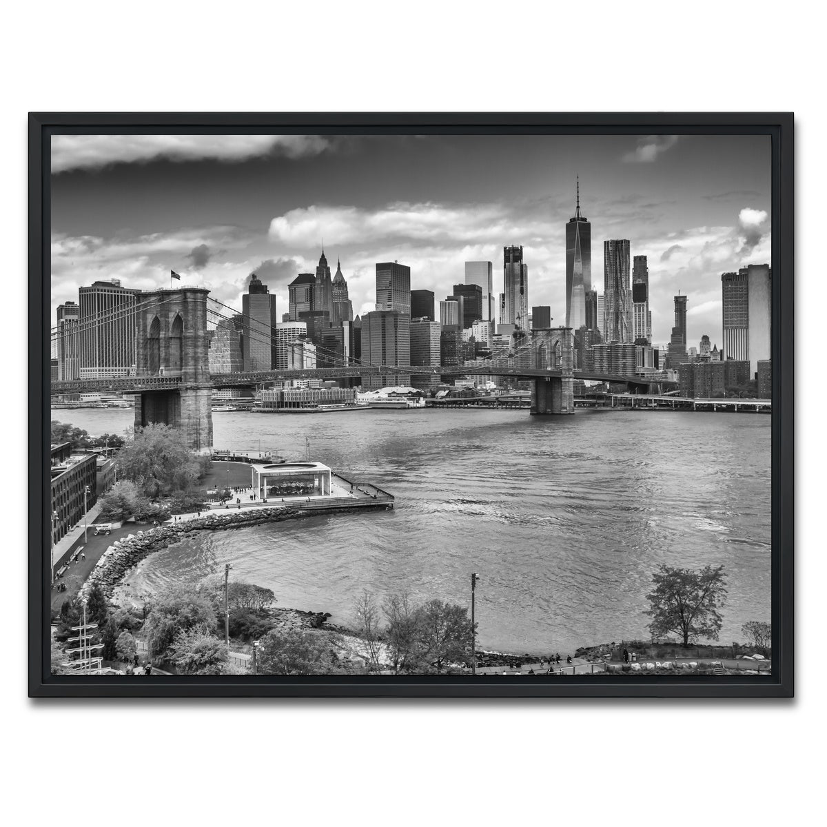 AUTO-MOCKUP WHITE | NYC View from Manhattan Bridge | 1 Piece | Black Framed Canvas | group=4x3