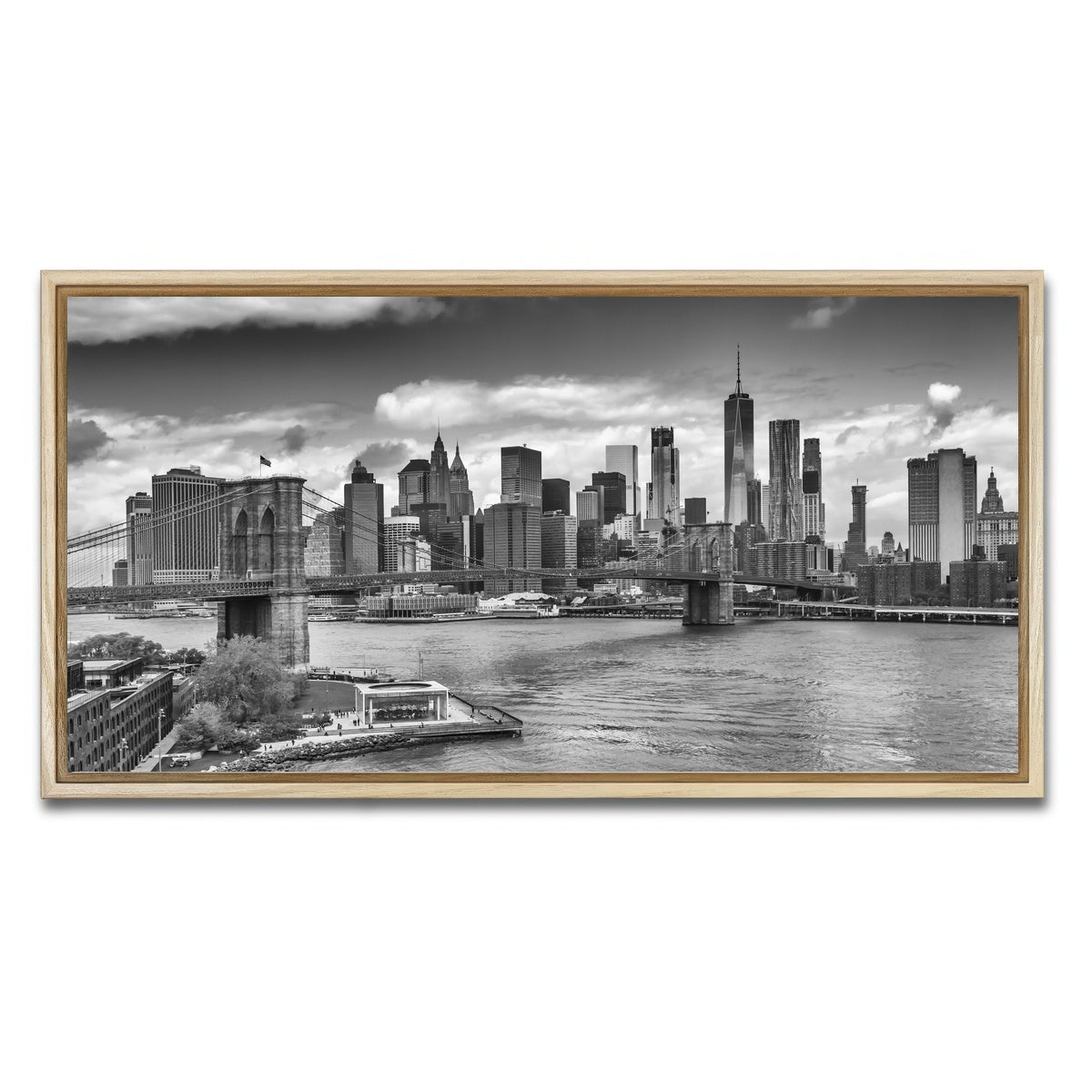 AUTO-MOCKUP WHITE | NYC View from Manhattan Bridge | 1 Piece | Natural Framed Canvas | group=2x1