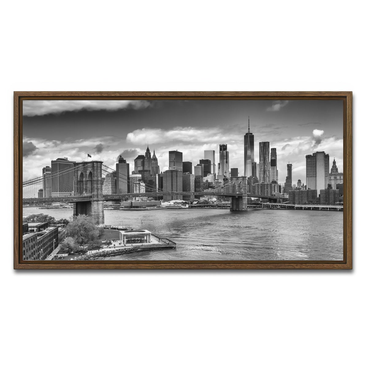 AUTO-MOCKUP WHITE | NYC View from Manhattan Bridge | 1 Piece | Walnut Framed Canvas | group=2x1