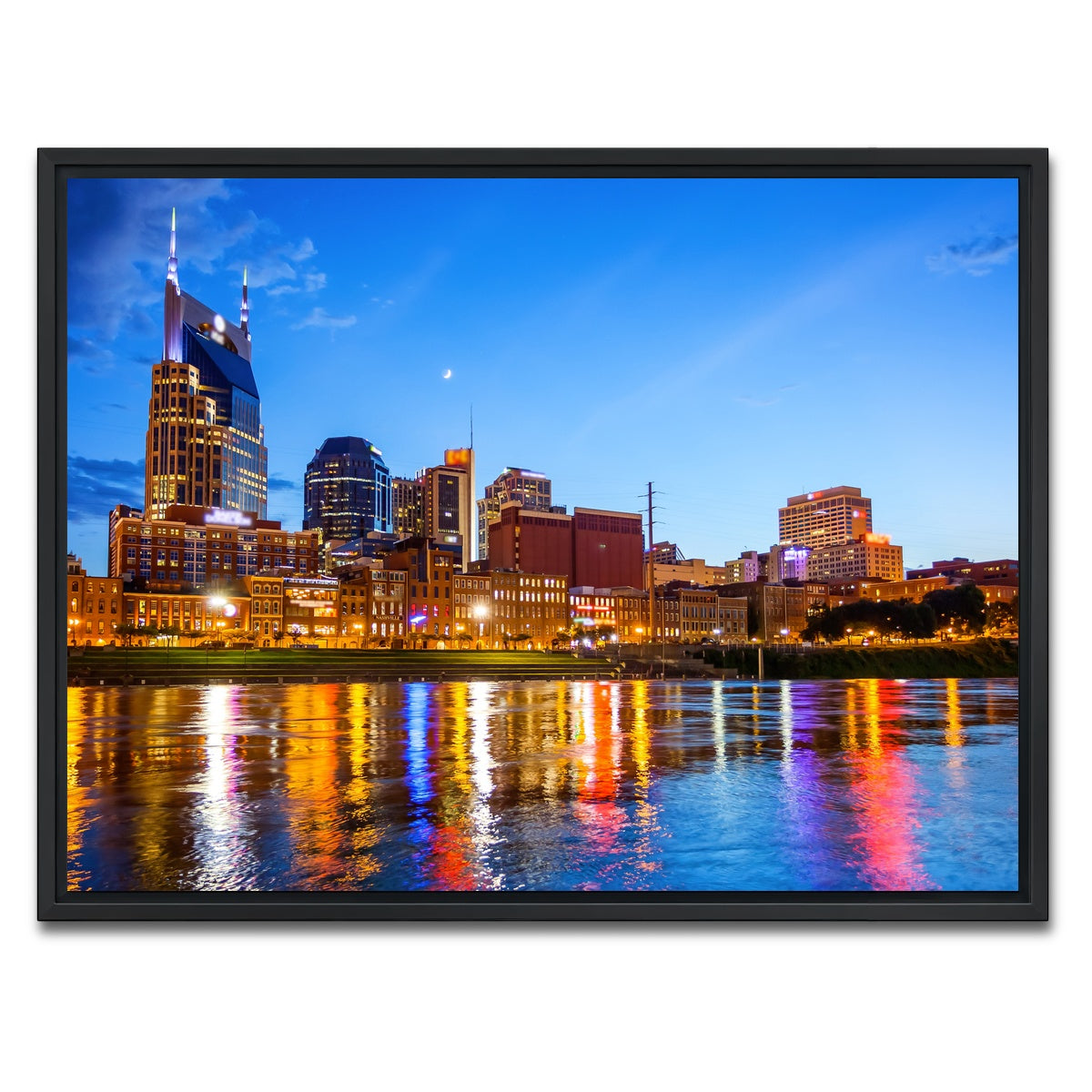 AUTO-MOCKUP WHITE | Nashville Skyline Cumberland River | 1 Piece | Black Framed Canvas | group=4x3