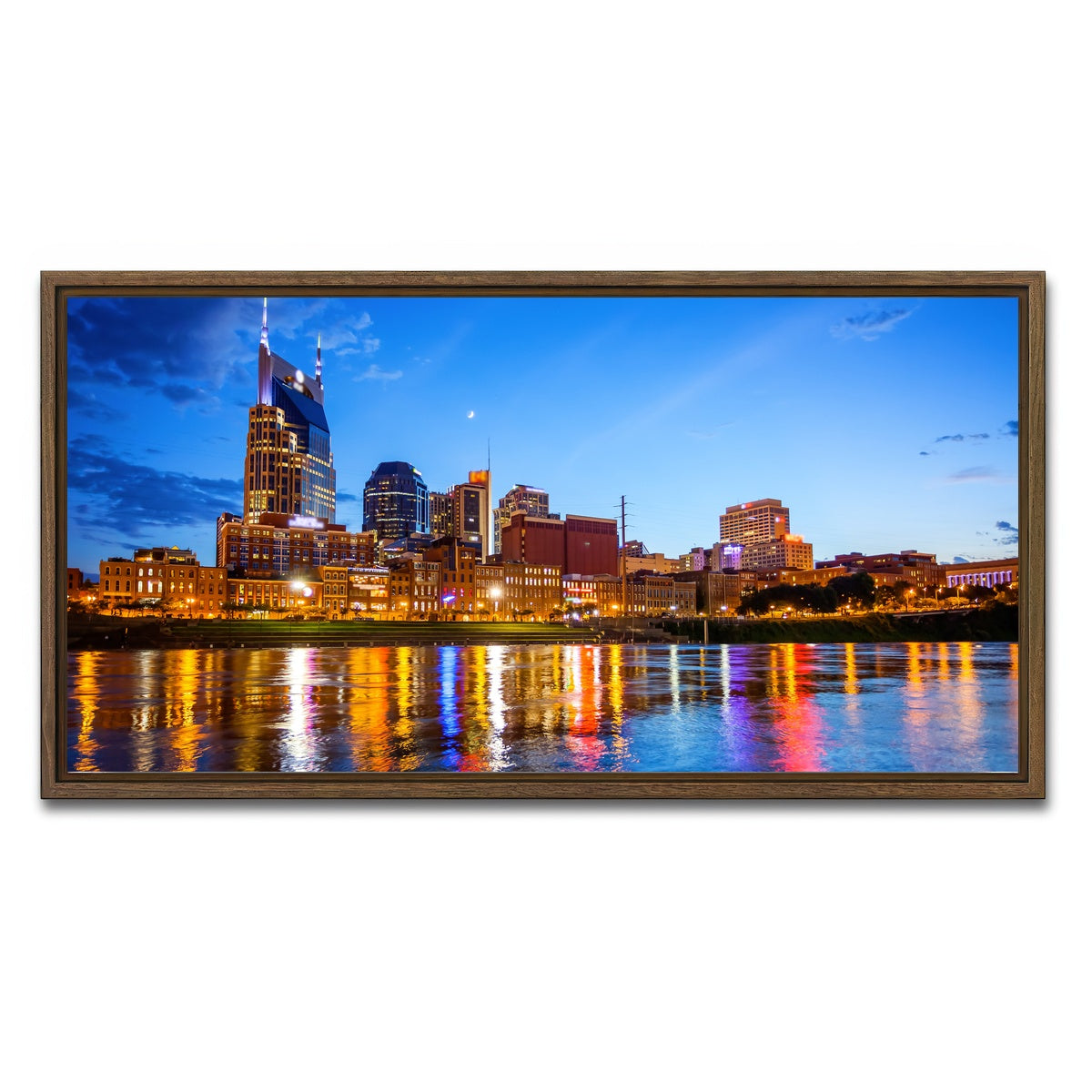 AUTO-MOCKUP WHITE | Nashville Skyline Cumberland River | 1 Piece | Walnut Framed Canvas | group=2x1