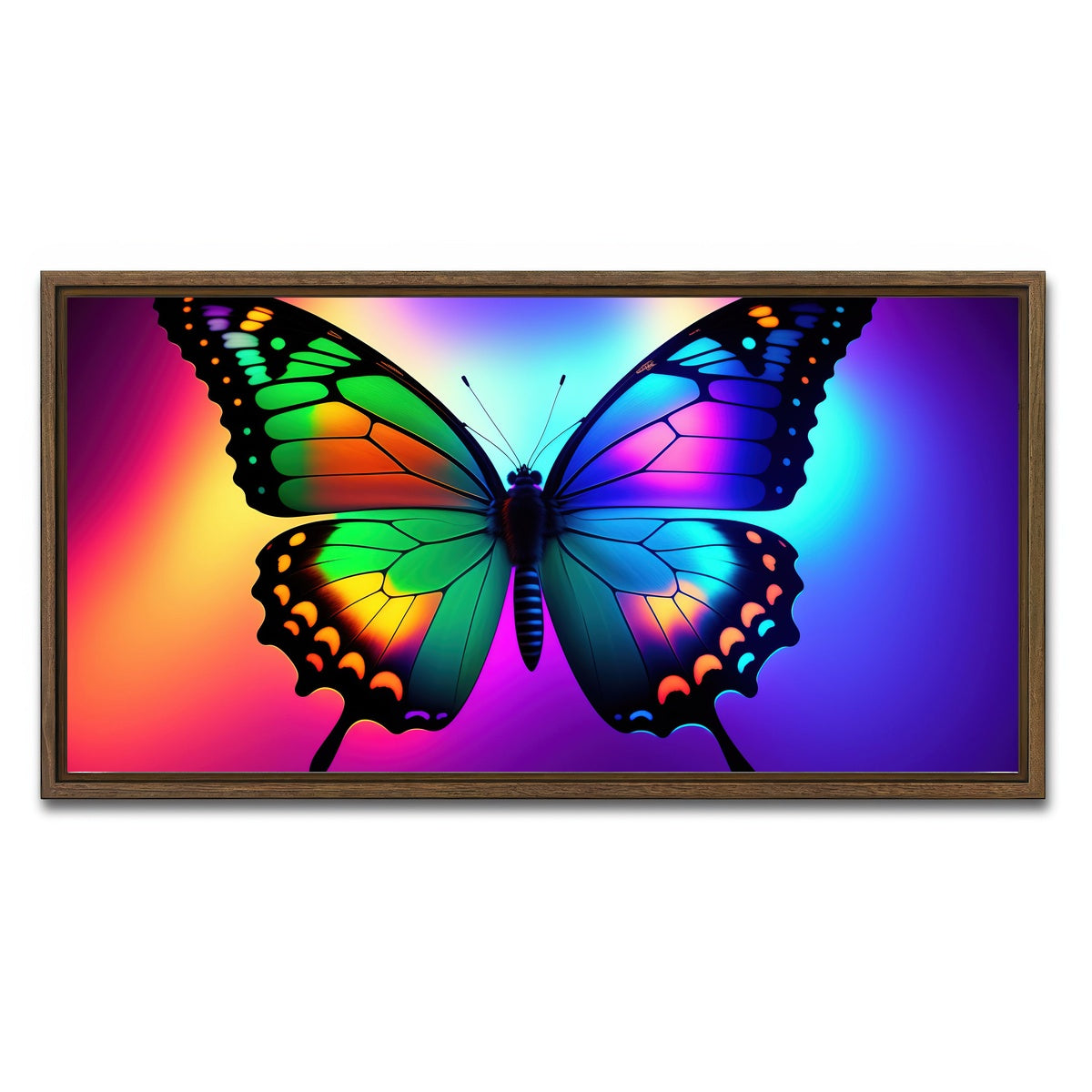 AUTO-MOCKUP WHITE | Neon Butterfly | 1 Piece | Walnut Framed Canvas | group=2x1