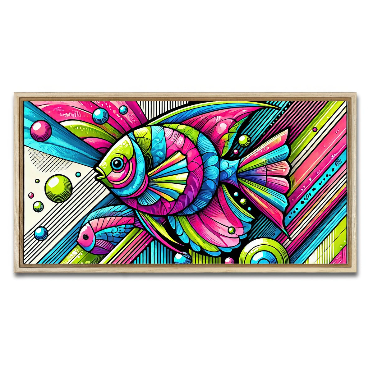 AUTO-MOCKUP WHITE | Neon Pop Art Fish | 1 Piece | Natural Framed Canvas | group=2x1