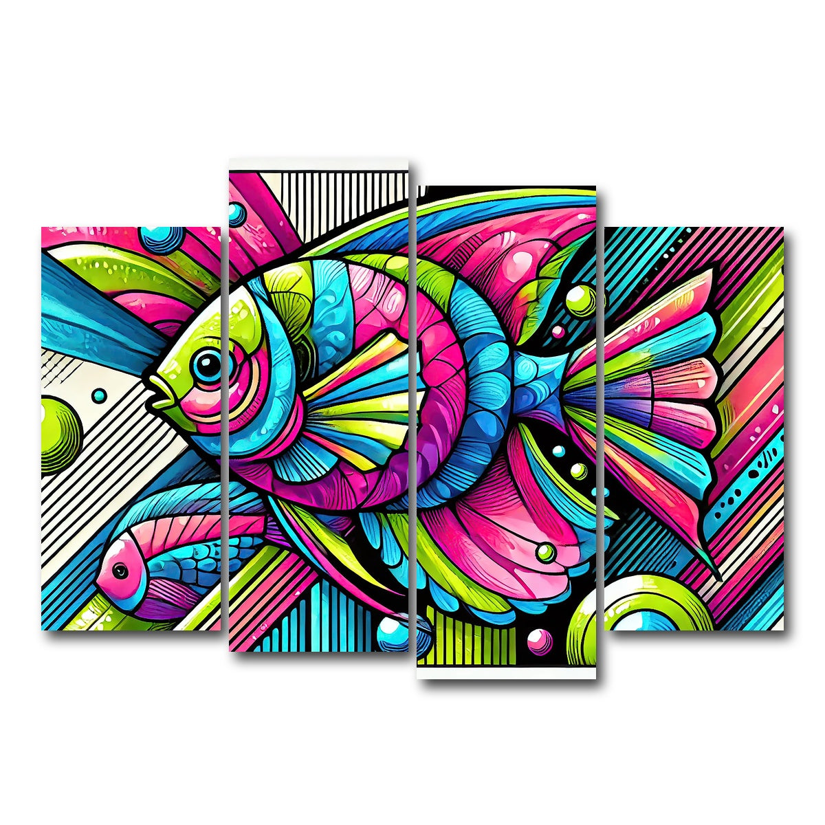 AUTO-MOCKUP WHITE | Neon Pop Art Fish | 4 Piece | Gallery Wrap Canvas | group=4_normal
