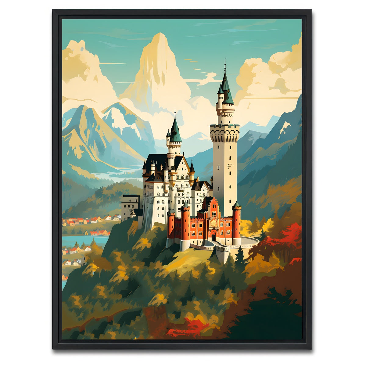 AUTO-MOCKUP WHITE | Neuschwanstein Castle | 1 Piece | Black Framed Canvas | group=3x4