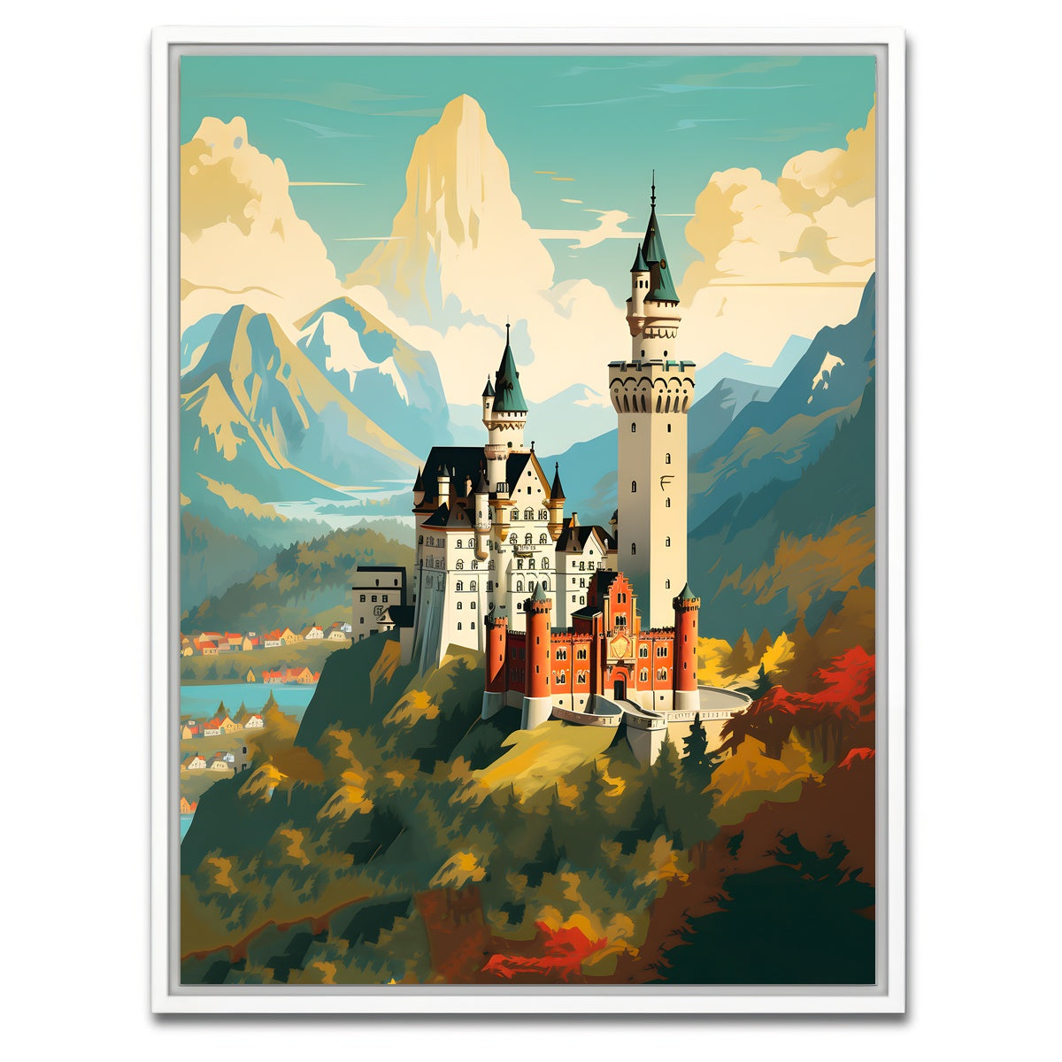 AUTO-MOCKUP WHITE | Neuschwanstein Castle | 1 Piece | White Framed Canvas | group=3x4
