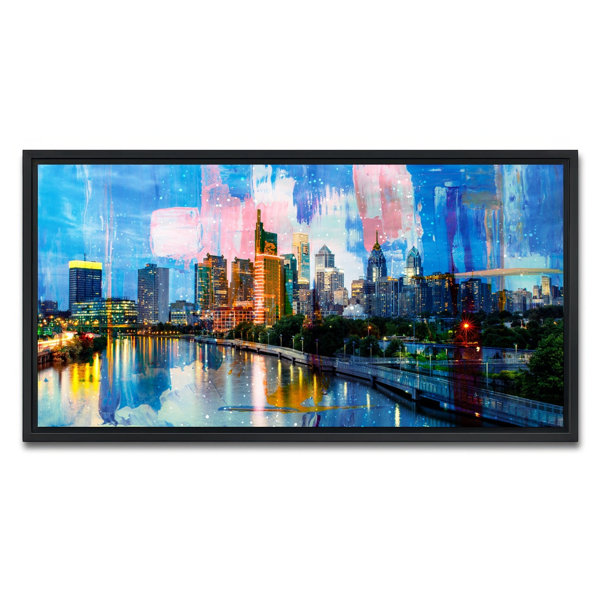 AUTO-MOCKUP WHITE | New Philadelphia Skyline | 1 Piece | Black Framed Canvas | group=2x1