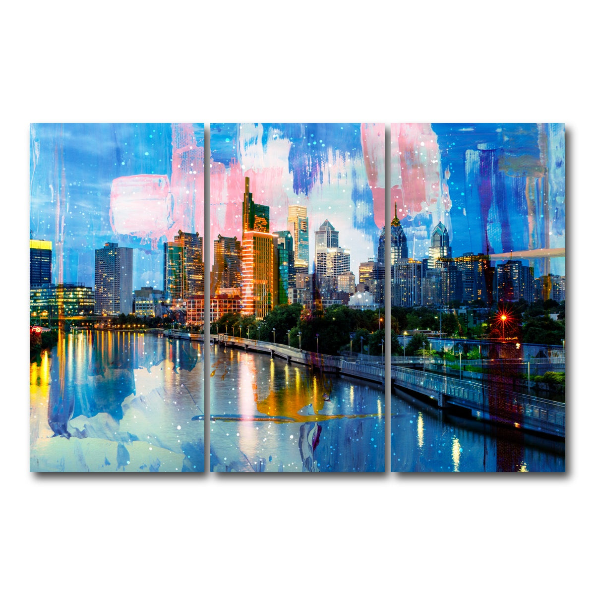 AUTO-MOCKUP WHITE | New Philadelphia Skyline | 3 Piece | Gallery Wrap Canvas | group=12x24