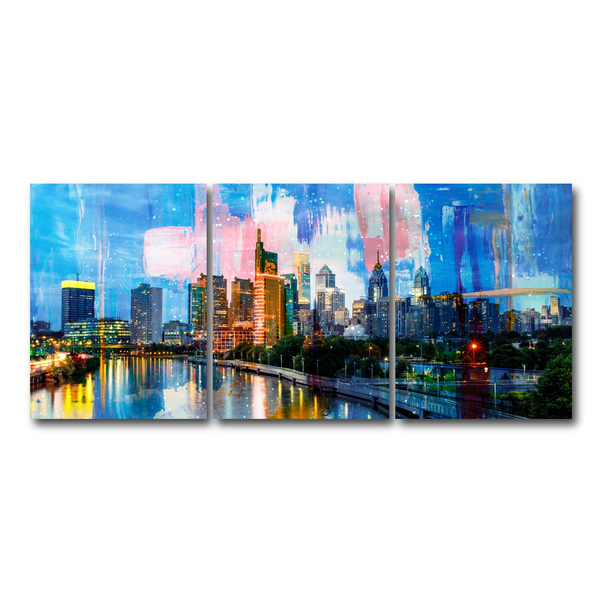 AUTO-MOCKUP WHITE | New Philadelphia Skyline | 3 Piece | Gallery Wrap Canvas | group=18x24