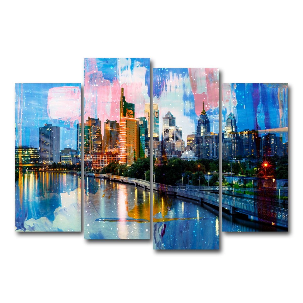 AUTO-MOCKUP WHITE | New Philadelphia Skyline | 4 Piece | Gallery Wrap Canvas | group=4_normal