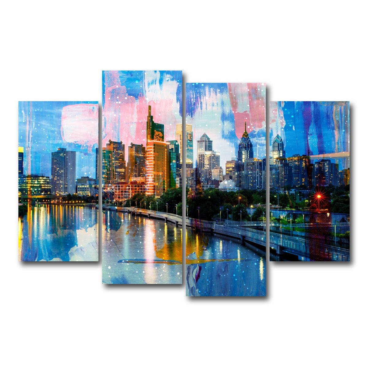 AUTO-MOCKUP WHITE | New Philadelphia Skyline | 4 Piece | Gallery Wrap Canvas | group=4_short