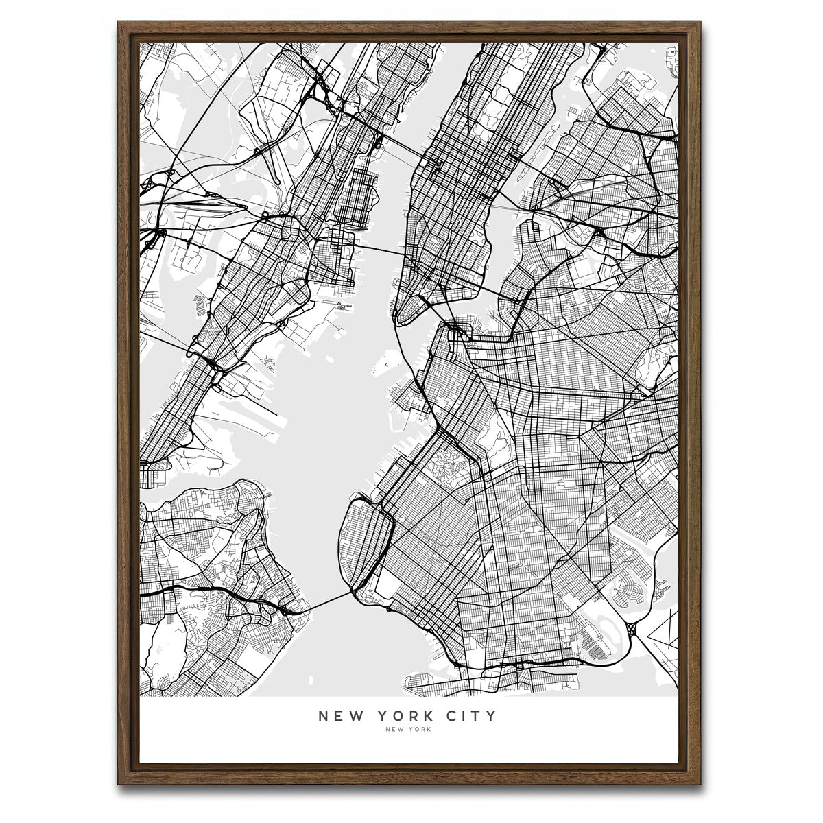 AUTO-MOCKUP WHITE | New York City Map | 1 Piece | Walnut Framed Canvas | group=3x4