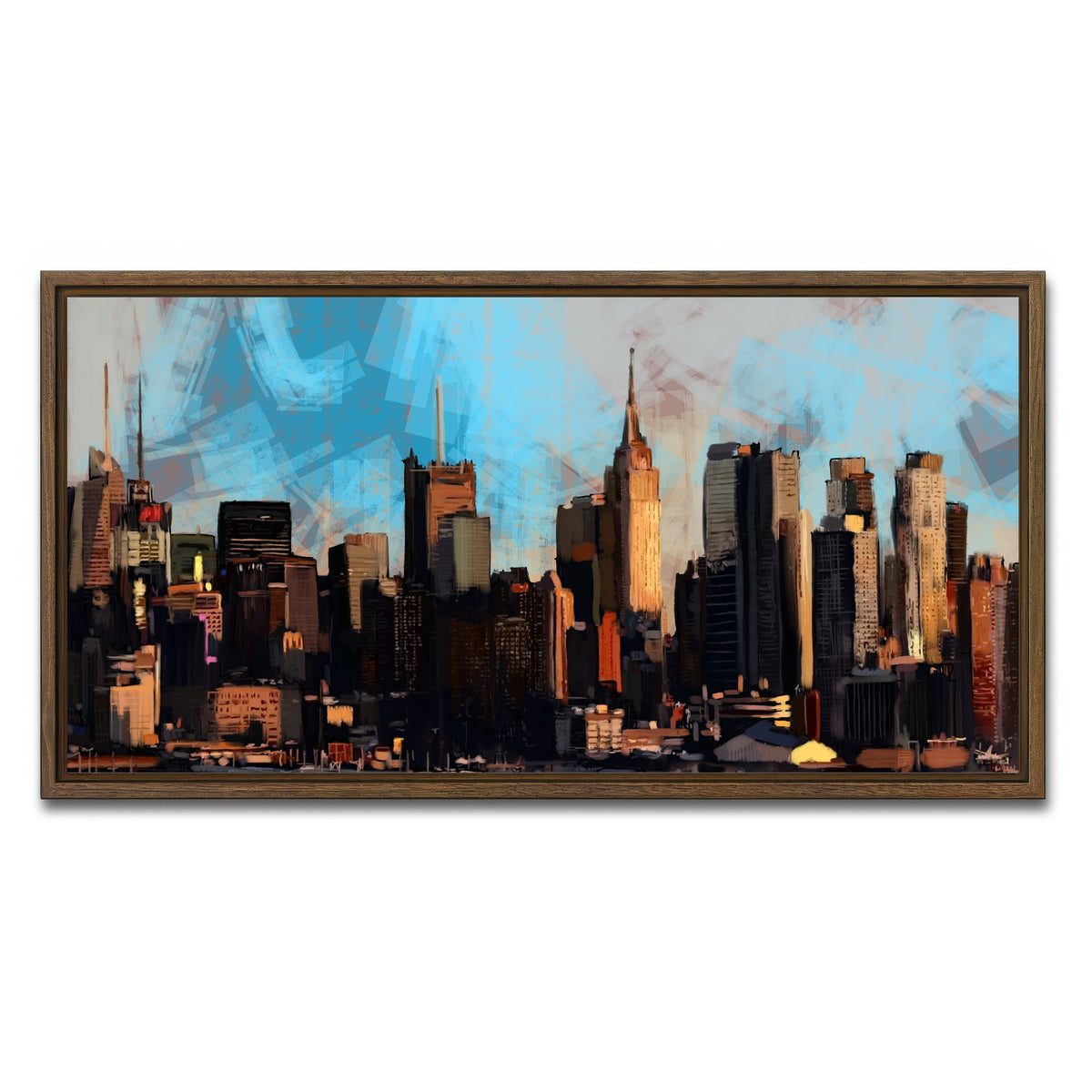 AUTO-MOCKUP WHITE | New York City Skyline | 1 Piece | Walnut Framed Canvas | group=2x1