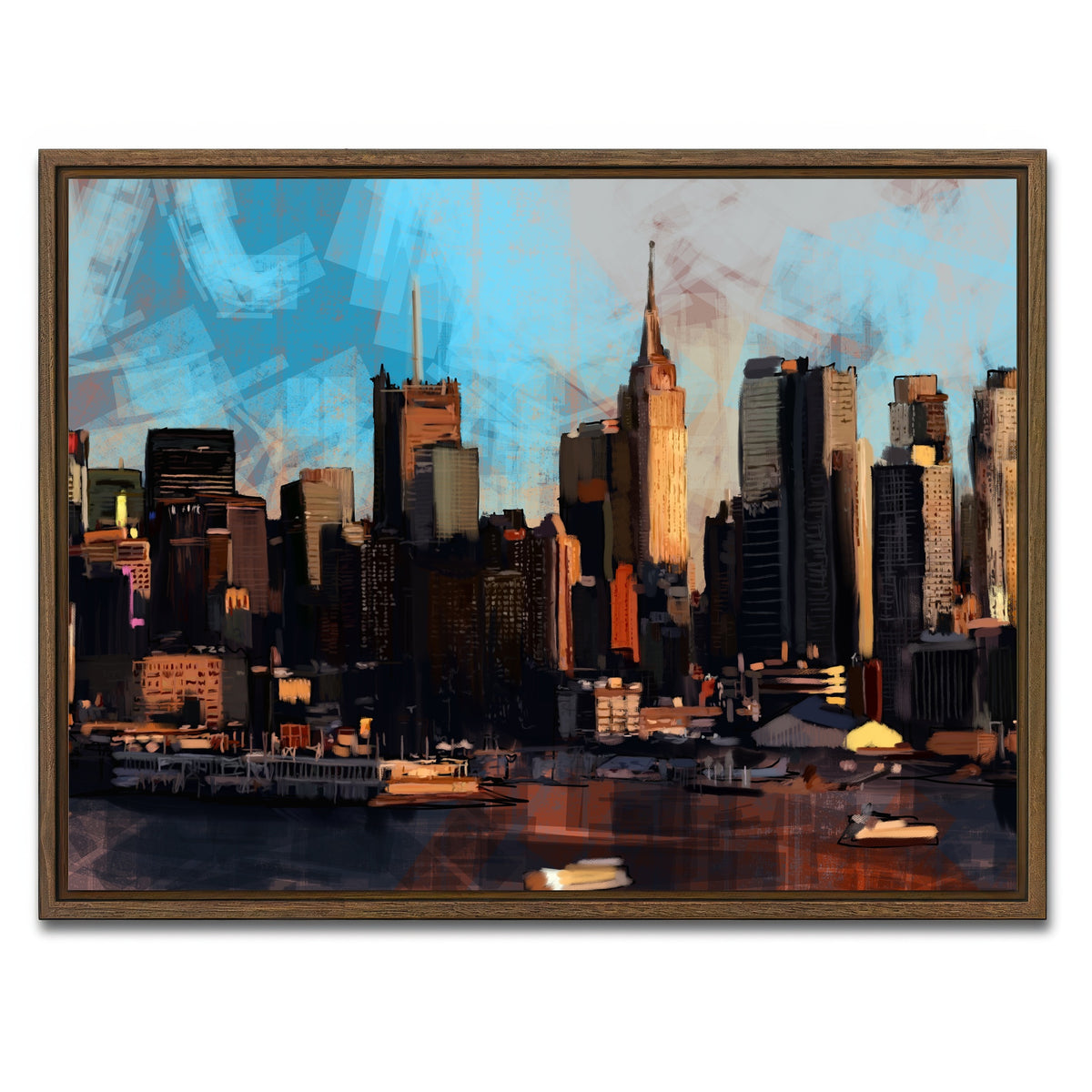 AUTO-MOCKUP WHITE | New York City Skyline | 1 Piece | Walnut Framed Canvas | group=4x3