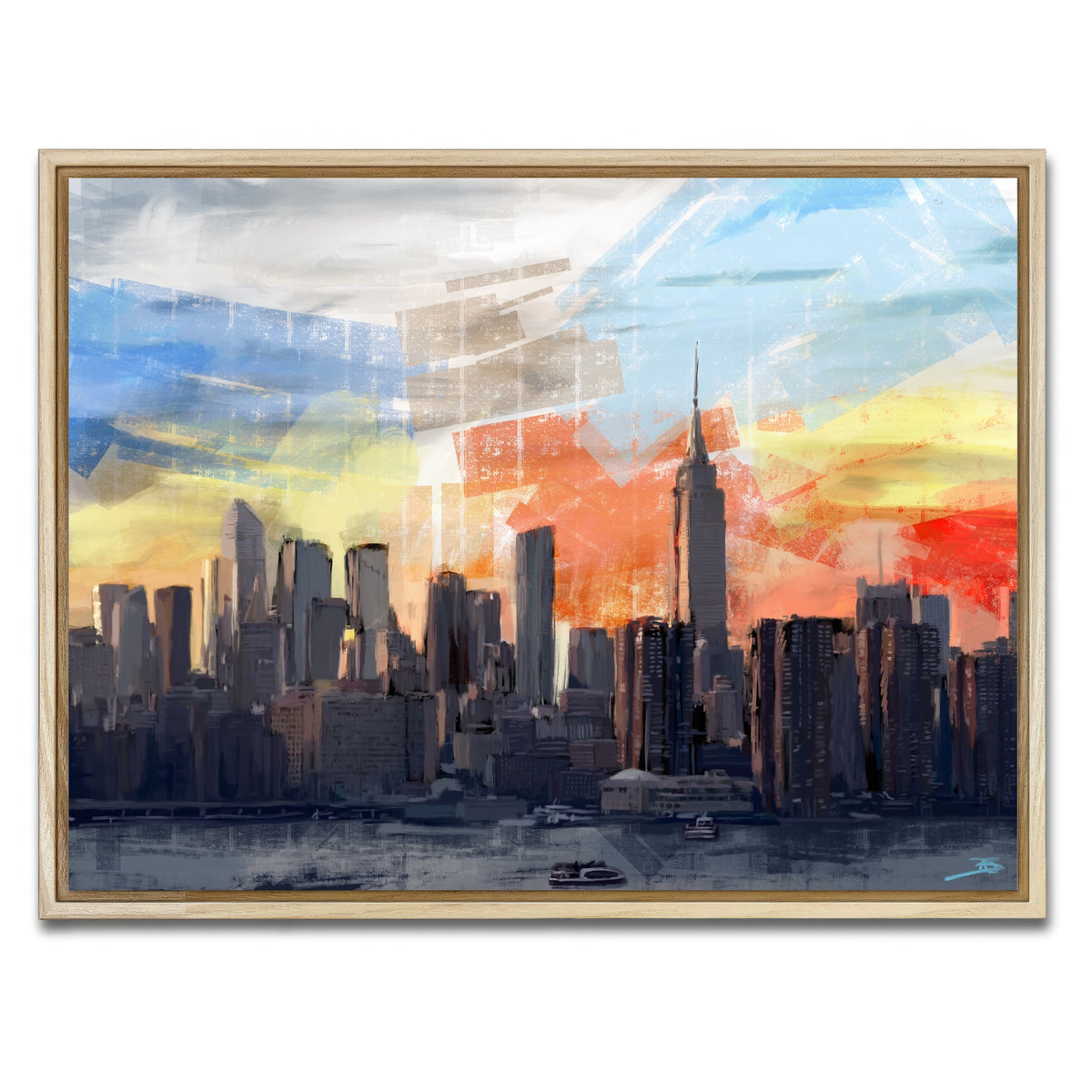 AUTO-MOCKUP WHITE | New York City Skyline at Sunset | 1 Piece | Natural Framed Canvas | group=4x3