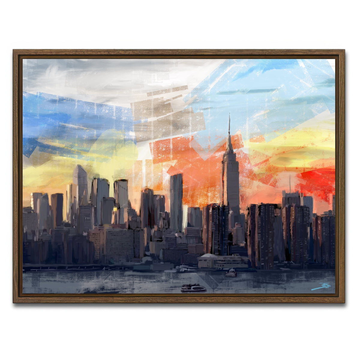 AUTO-MOCKUP WHITE | New York City Skyline at Sunset | 1 Piece | Walnut Framed Canvas | group=4x3