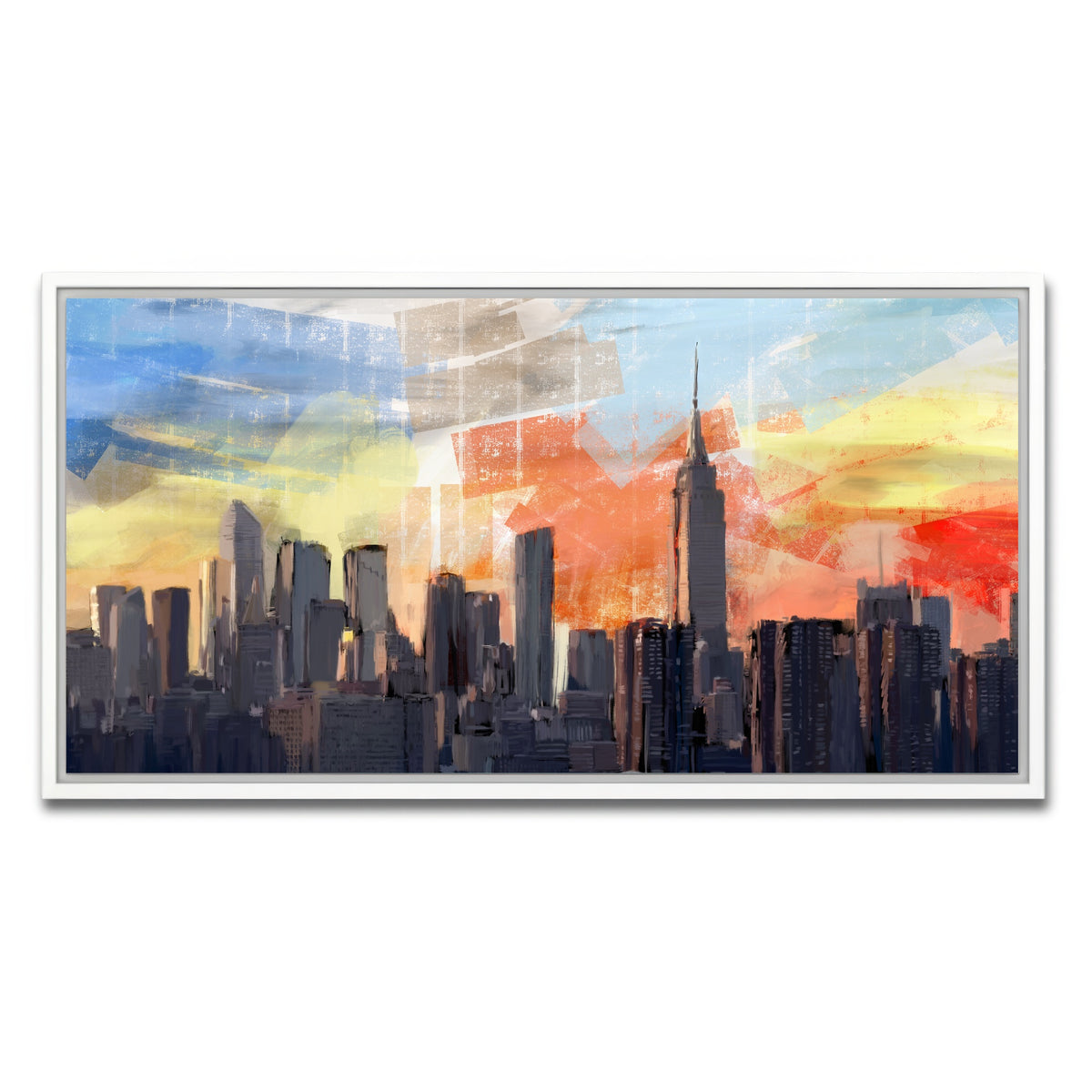 AUTO-MOCKUP WHITE | New York City Skyline at Sunset | 1 Piece | White Framed Canvas | group=2x1