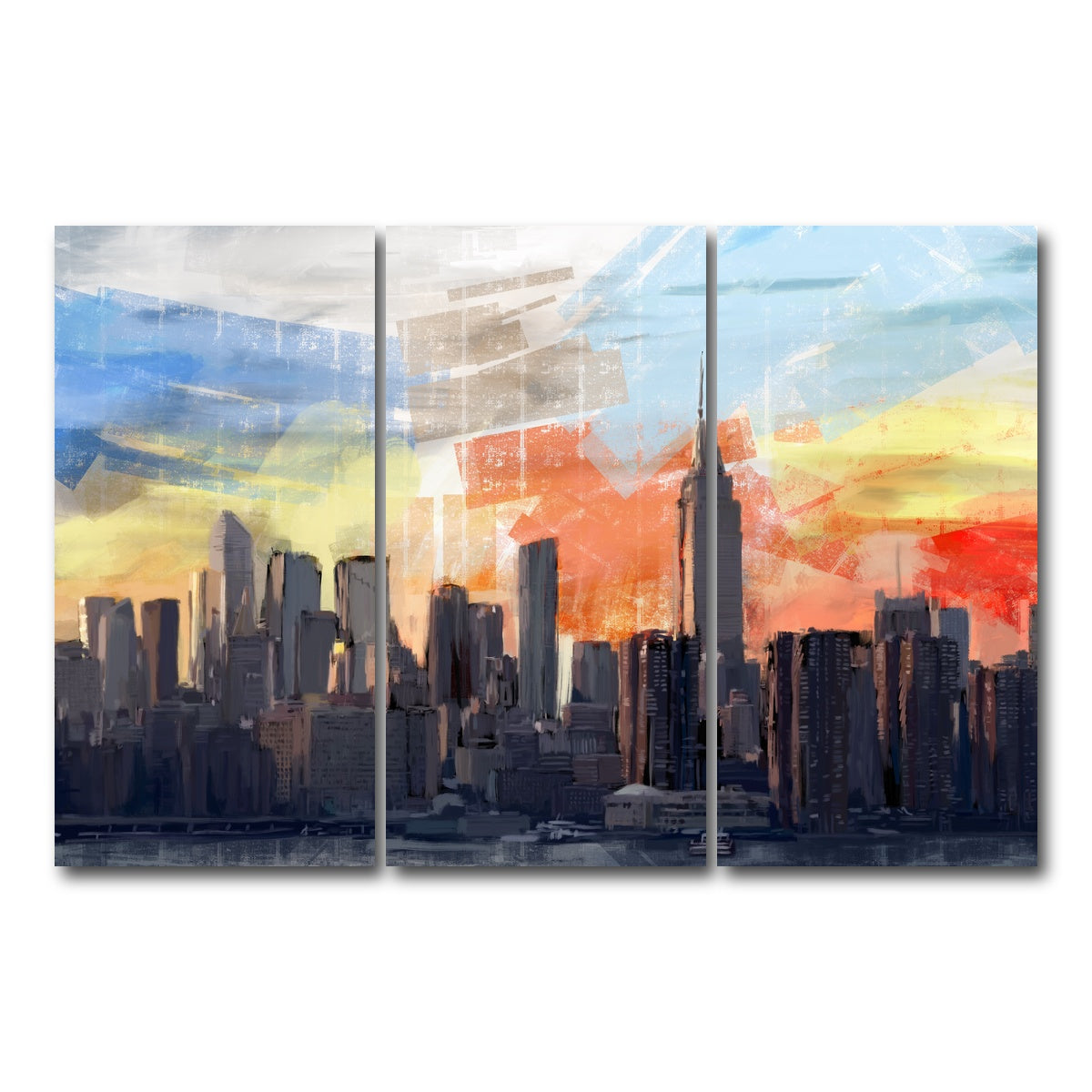 AUTO-MOCKUP WHITE | New York City Skyline at Sunset | 3 Piece | Gallery Wrap Canvas | group=12x24