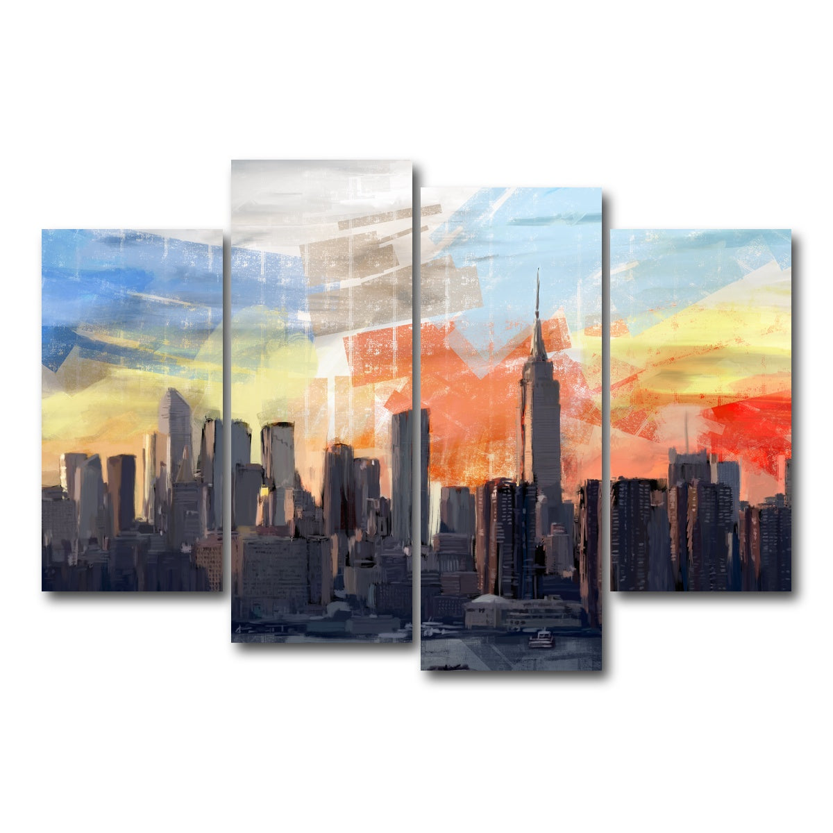AUTO-MOCKUP WHITE | New York City Skyline at Sunset | 4 Piece | Gallery Wrap Canvas | group=4_short