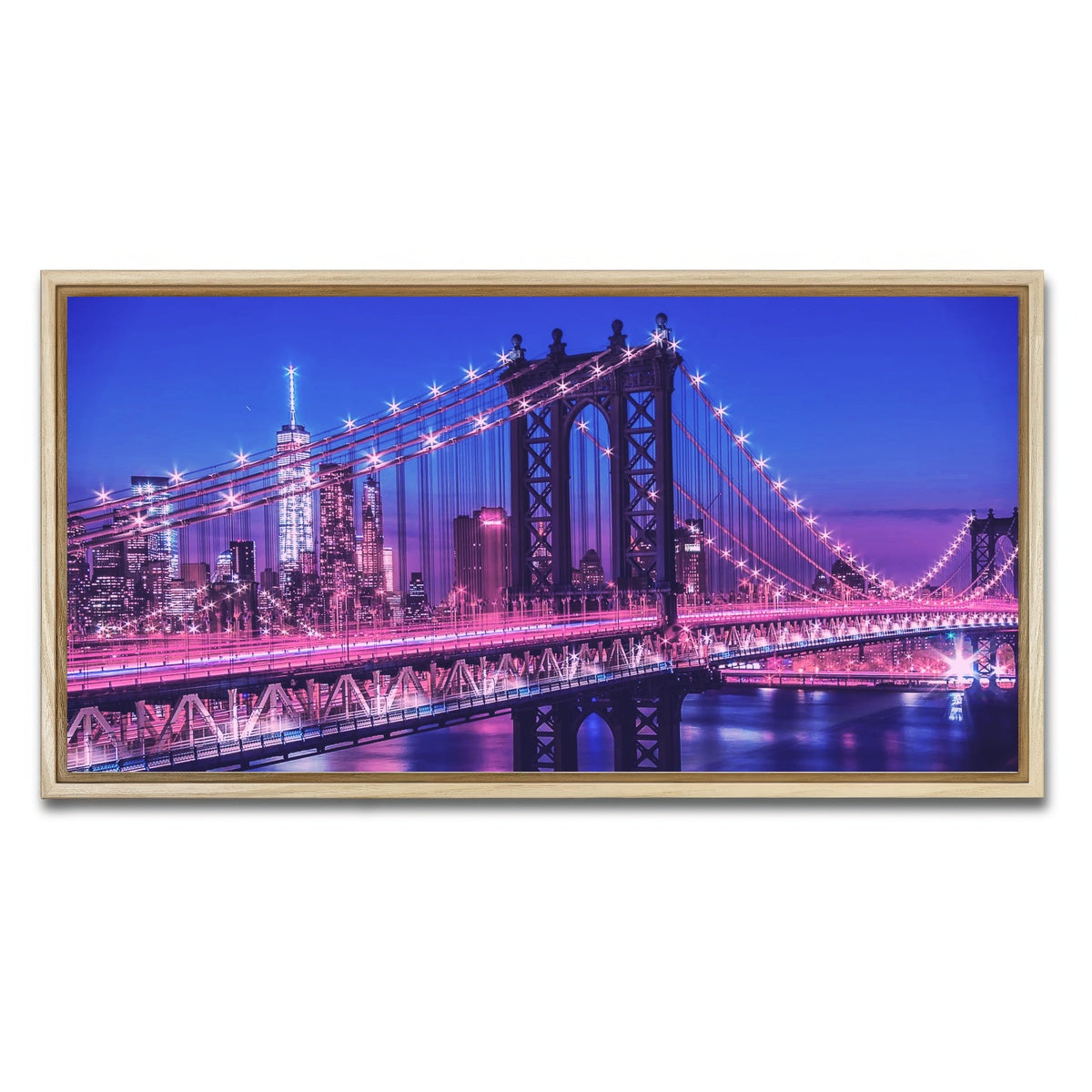 AUTO-MOCKUP WHITE | New York Manhattan Bridge | 1 Piece | Natural Framed Canvas | group=2x1