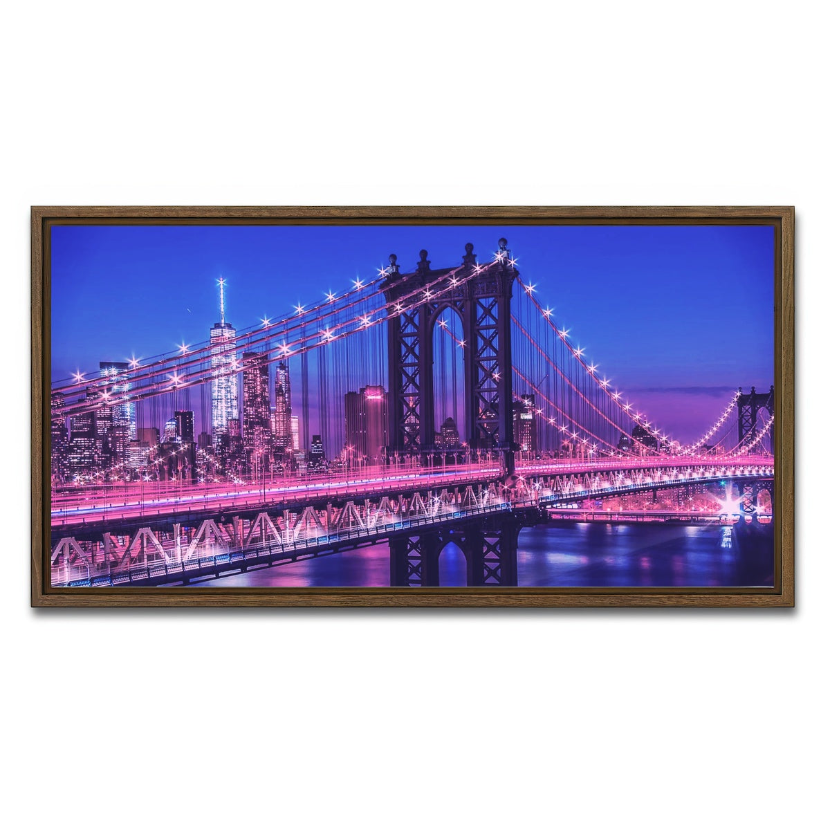 AUTO-MOCKUP WHITE | New York Manhattan Bridge | 1 Piece | Walnut Framed Canvas | group=2x1
