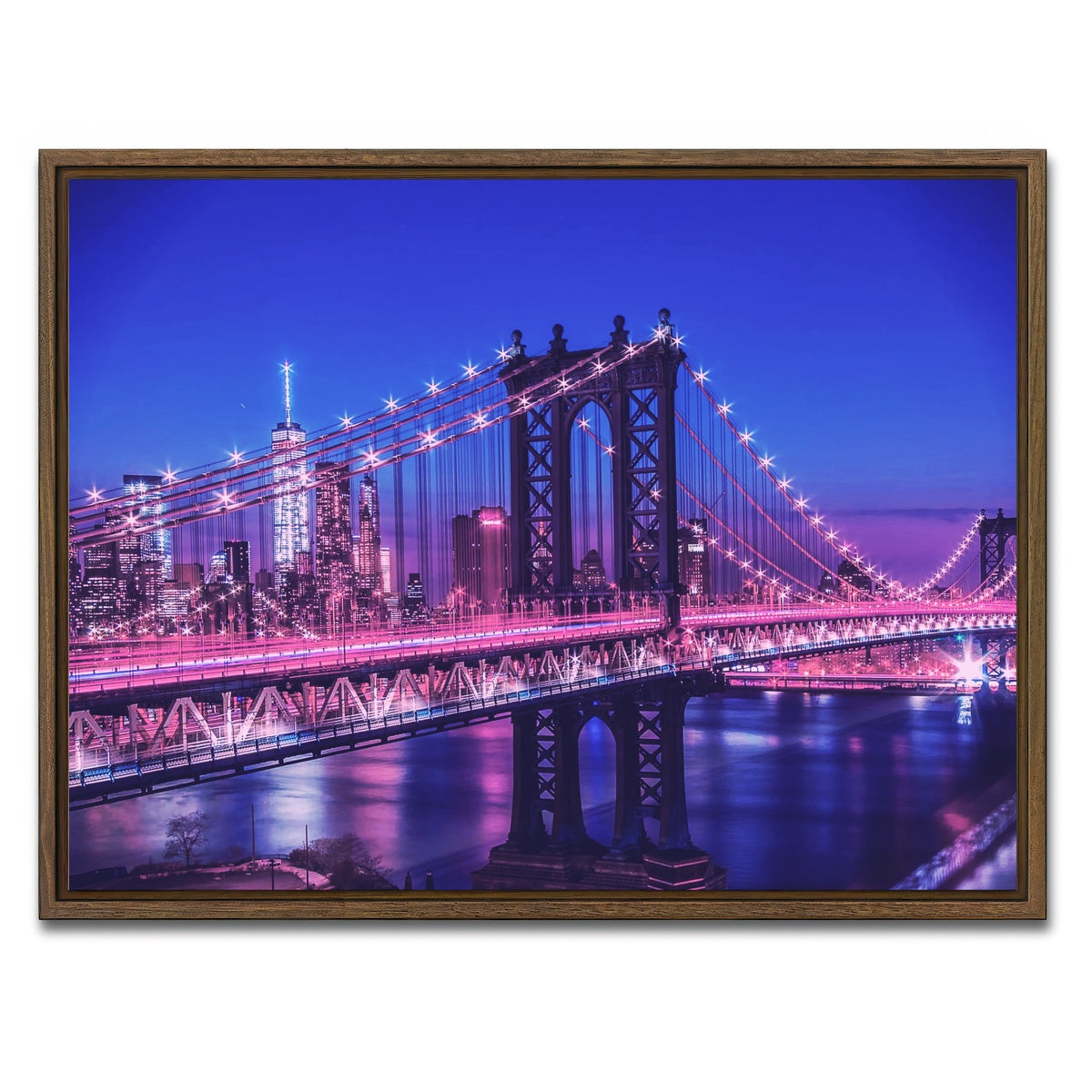 AUTO-MOCKUP WHITE | New York Manhattan Bridge | 1 Piece | Walnut Framed Canvas | group=4x3