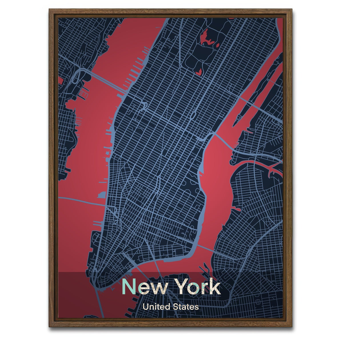 AUTO-MOCKUP WHITE | New York Map | 1 Piece | Walnut Framed Canvas | group=3x4