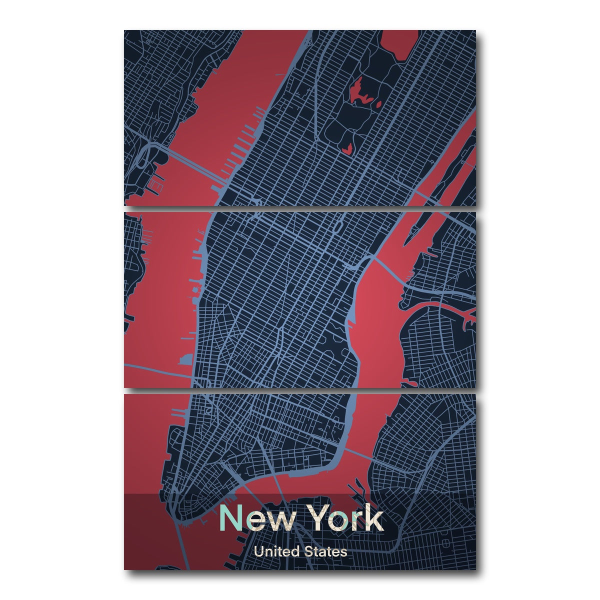 AUTO-MOCKUP WHITE | New York Map | 3 Piece | Gallery Wrap Canvas | group=12x24_stacked