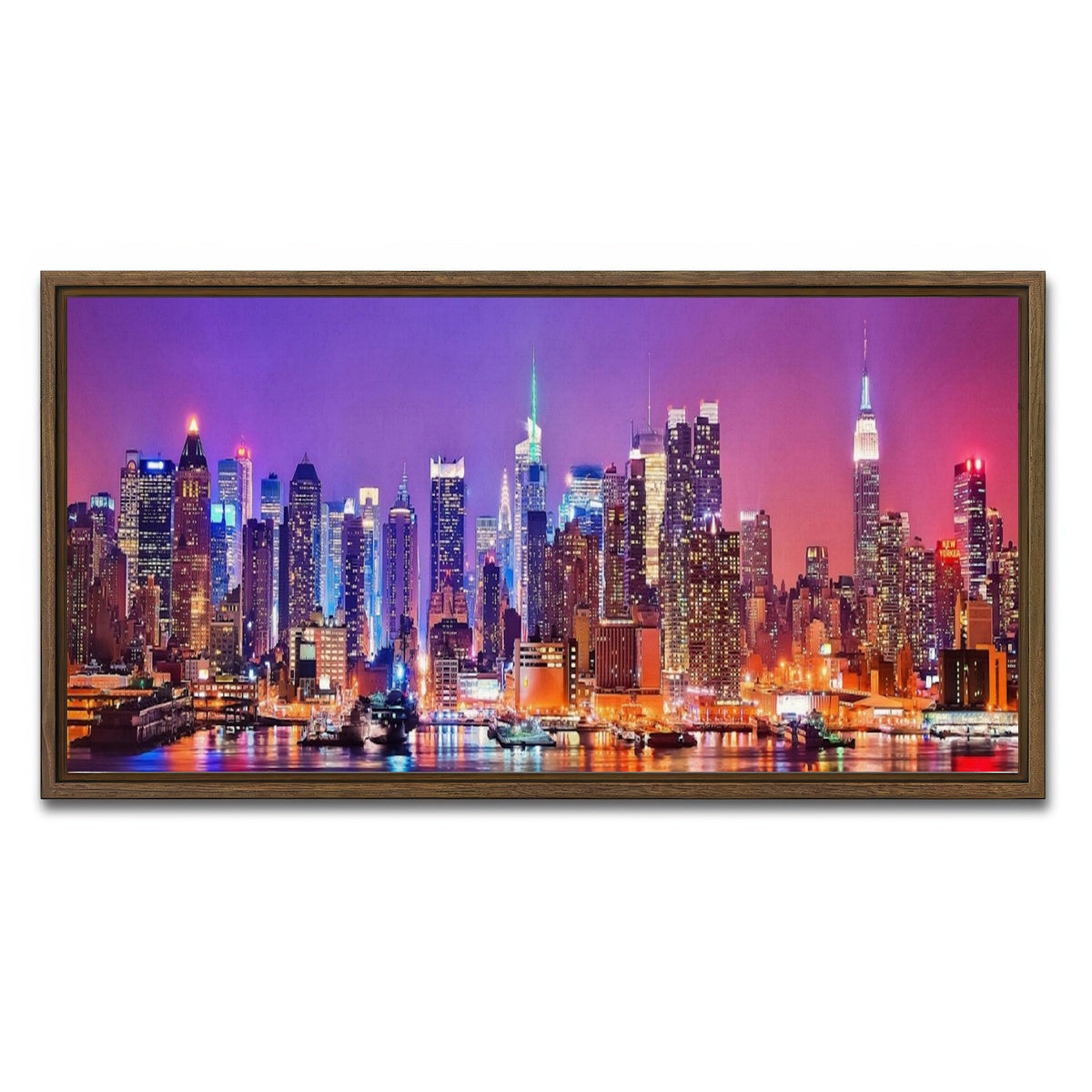AUTO-MOCKUP WHITE | New York Skyline | 1 Piece | Walnut Framed Canvas | group=2x1
