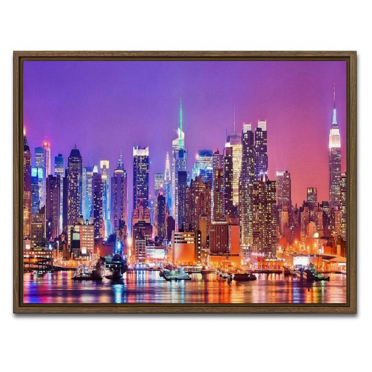 AUTO-MOCKUP WHITE | New York Skyline | 1 Piece | Walnut Framed Canvas | group=4x3