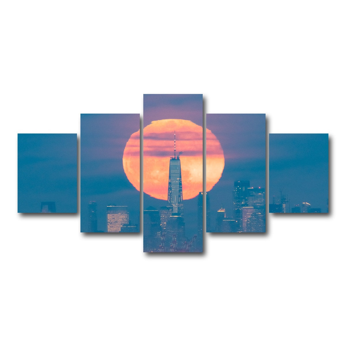 AUTO-MOCKUP WHITE | New York Sun Skyline | 5 Piece | Gallery Wrap Canvas | group=5_short