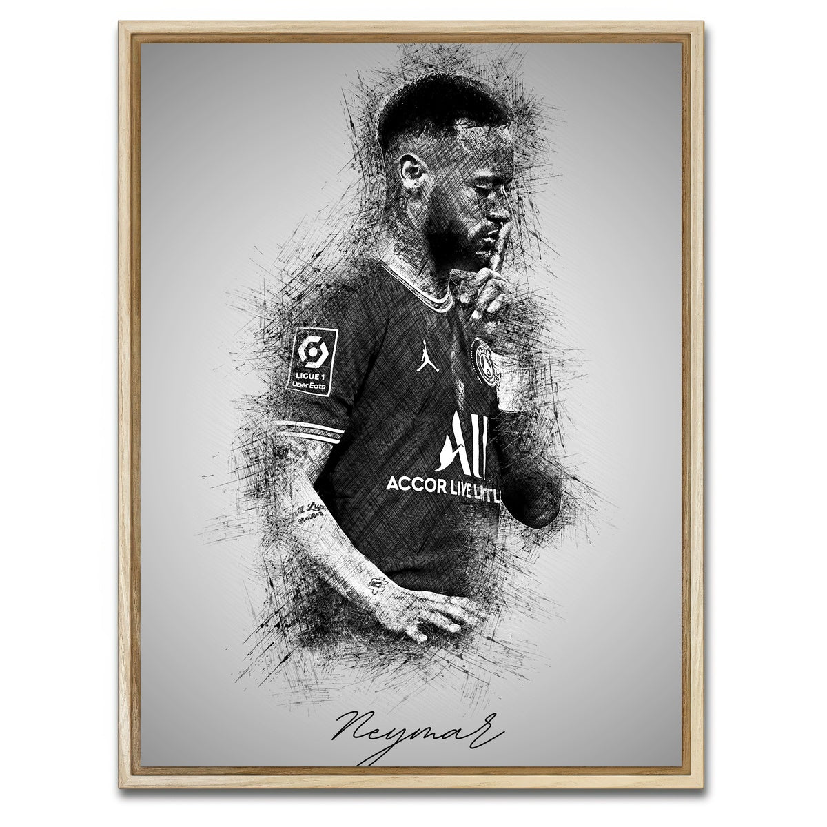 AUTO-MOCKUP WHITE | Neymar Sketch | 1 Piece | Natural Framed Canvas | group=3x4