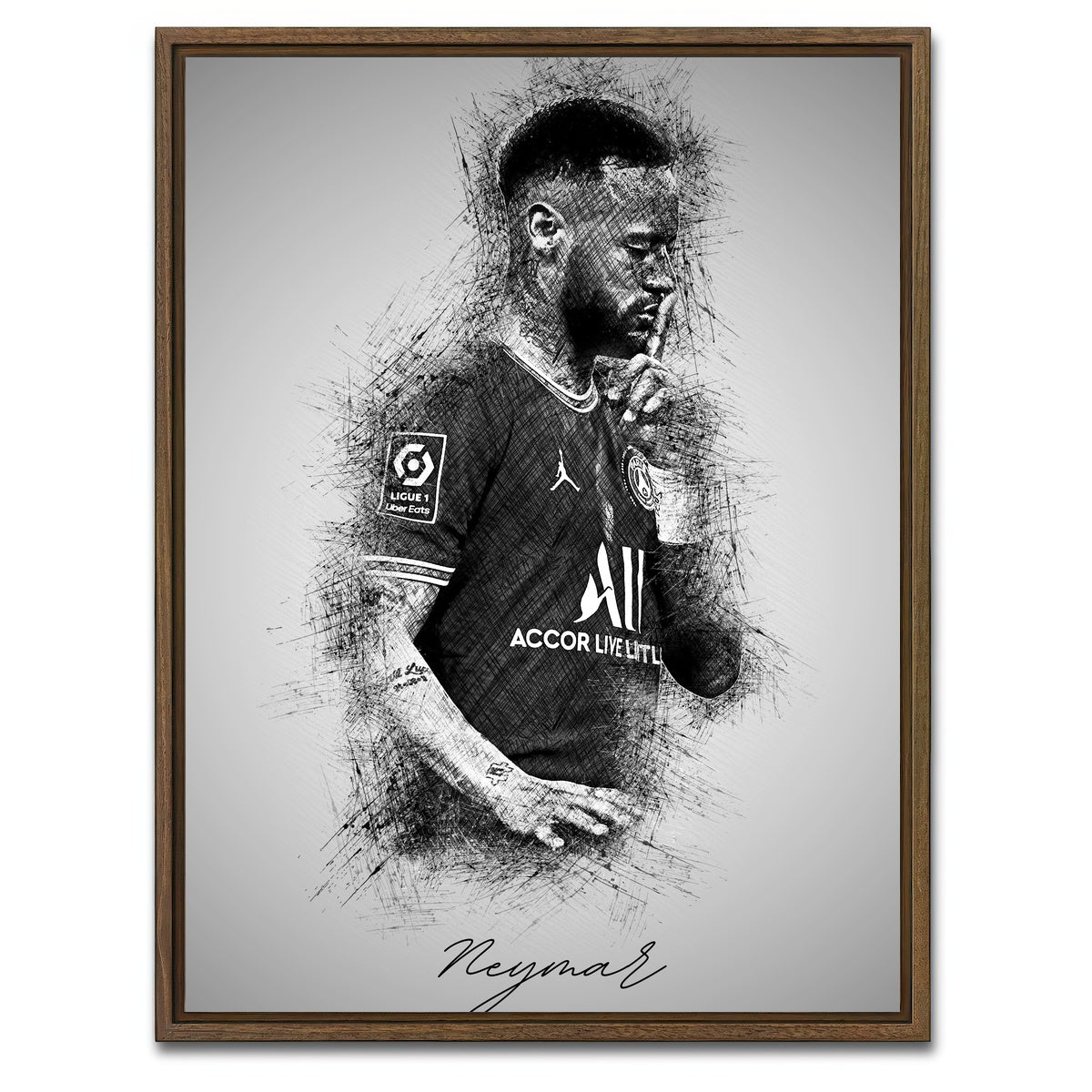 AUTO-MOCKUP WHITE | Neymar Sketch | 1 Piece | Walnut Framed Canvas | group=3x4