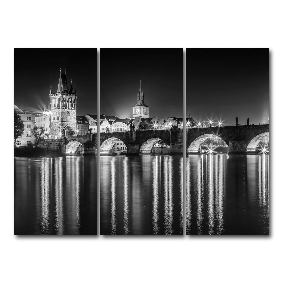 AUTO-MOCKUP WHITE | Night impression of Charles Bridge in Prague | 3 Piece | Gallery Wrap Canvas | group=8x18