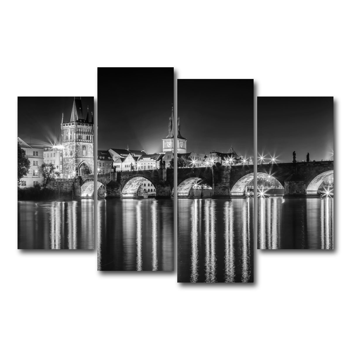 AUTO-MOCKUP WHITE | Night impression of Charles Bridge in Prague | 4 Piece | Gallery Wrap Canvas | group=4_short