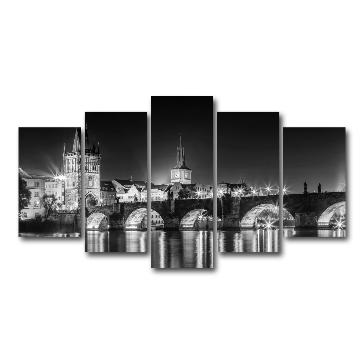 AUTO-MOCKUP WHITE | Night impression of Charles Bridge in Prague | 5 Piece | Gallery Wrap Canvas | group=5_normal